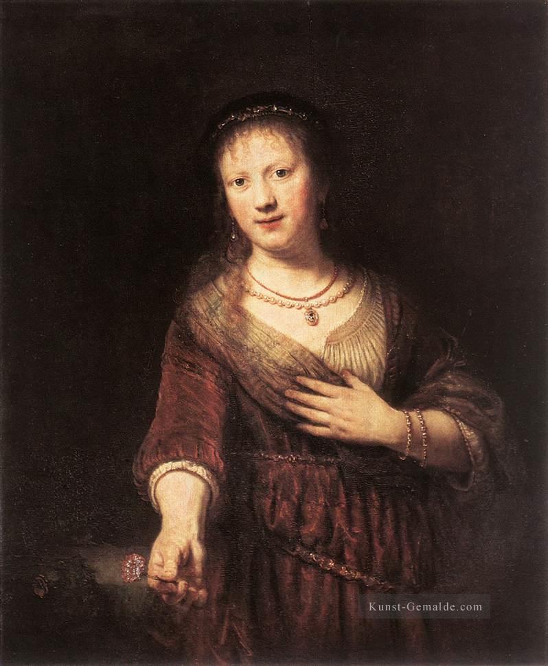 Porträt von Saskia mit einer Blume Rembrandt Ölgemälde